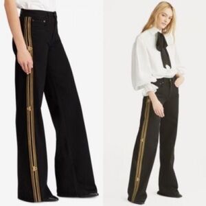 NWT Polo Ralph Lauren black jeans/admiral gold ribbon trim wide leg size 31